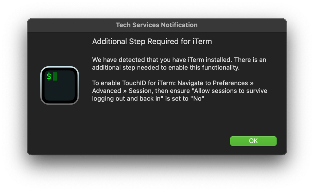 Additional step required for iTerm